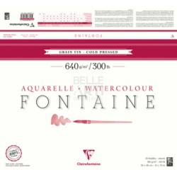 CARTA IN FOGLI PER ACQUARELLO " FONTAINE " 100% COTONE  GRANA FINE F.TO 75X105 CM 640 GR.