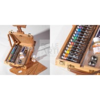 CASSETTA CAVALLETTO IN FAGGIO CON ASSORTIMENTO COLORI AD OLIO SERIE " CLASSICO " 15 TUBI DA 20 ML + ACCESSORI