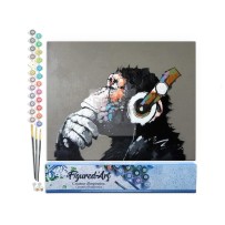 DIPINTO PREDISEGNATO CON I NUMERI DA COLORARE - KIT - FORMATO 40X50 Scimmia Che Indossa Le Cuffie