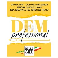 TELA PER PITTURA 35X45 " DEM PROFESSIONAL " GRANA FINE 100% COTONE RETRO ANTIMUFFA