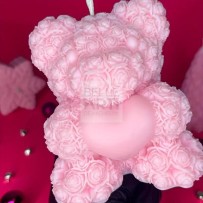 STAMPO IN SILICONE ORSETTO CON CUORE 5.9X5.2 H. 6.8 CM PER CANDELE - SOYA - RESINA - GESSO SINTETICO - JESMONITE