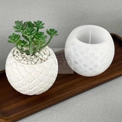STAMPO IN SILICONE CONTENITORE TONDO DECORATO 8.3 X 6.8 CM PER CANDELE - SOYA - RESINA - GESSO SINTETICO - JESMONITE