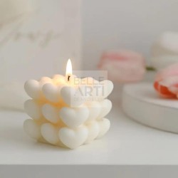 STAMPO IN SILICONE RETTANGOLARE CON CUORI 6 X H. 5 CM PER CANDELE - SOYA - RESINA - GESSO SINTETICO - JESMONITE