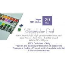 BLOCCO PER ACQUERELLO 100% CELLULOSA INCOLLATO 4 LATI 300 GR 20 FG F.TO A4