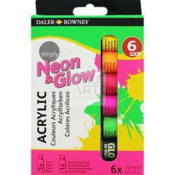 CONFEZIONE COLORI ACRILICI NEON + GLOW TUBO DA 12 ML. PZ. 5+1