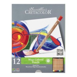 PASTELLI MEGA A MATITA COLORATI SERIE " MEGACOLOR " CONFEZIONE IN LATTA DA 12 PZ.