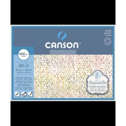 BLOCCO CARTA PER ACQUARELLO " AQUARELLE " GRANA TORCHON 60% COTONE F.TO 36X50 CM 20 FG. 300 GR.
